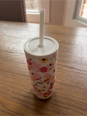 Floral Stainless Steel Skinny Tumbler with Straw - Pink Floral